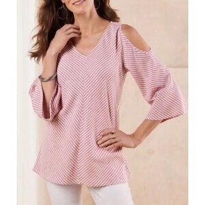 Soft Surroundings Womens 3/4 Cold Sleeve Linen Blend Striped Tunic Blouse 2X‎